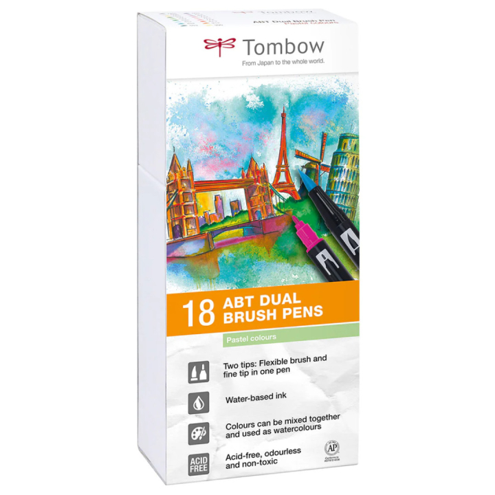ABT Dual Brush pen 18-set Pastel in the group Pens / Artist Pens / Brush Pens at Pen Store (101096)