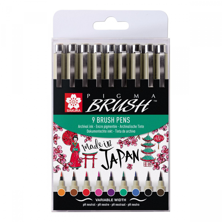 Pigma Micron Brush Colour 9-pack in the group Pens / Writing / Fineliners at Pen Store (103307)