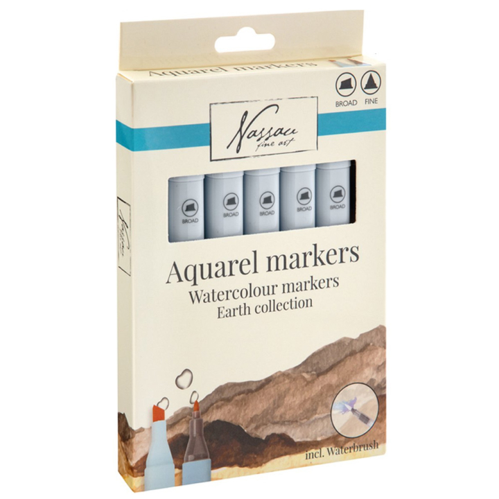 Aquarel marker Dual 6-set Earth + waterbrush in the group Pens / Artist Pens / Watercolour Pencils at Pen Store (129351)