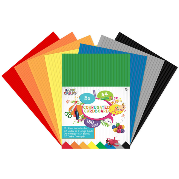 Coloured corrugated Cardboard A4 8-pack in the group Kids / Fun and learning / Paper & Drawing Pad for Kids / Coloured paper for children at Pen Store (129389)
