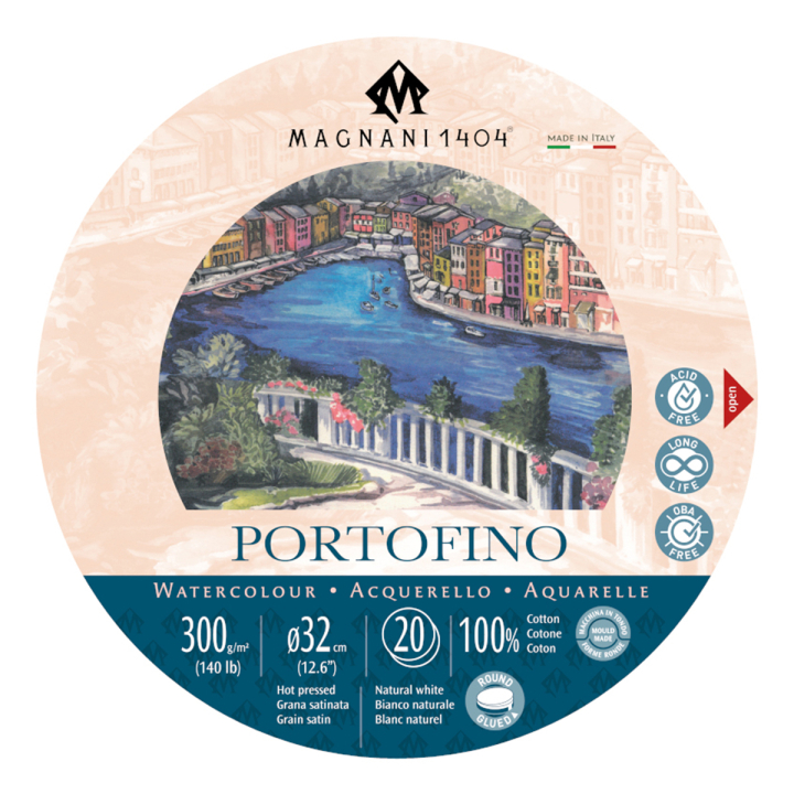 Watercolour Pad Round Portofino 100% Cotton 300g 32cm 20 Sheets in the group Paper & Pads / Artist Pads & Paper / Watercolour Pads at Pen Store (129657)