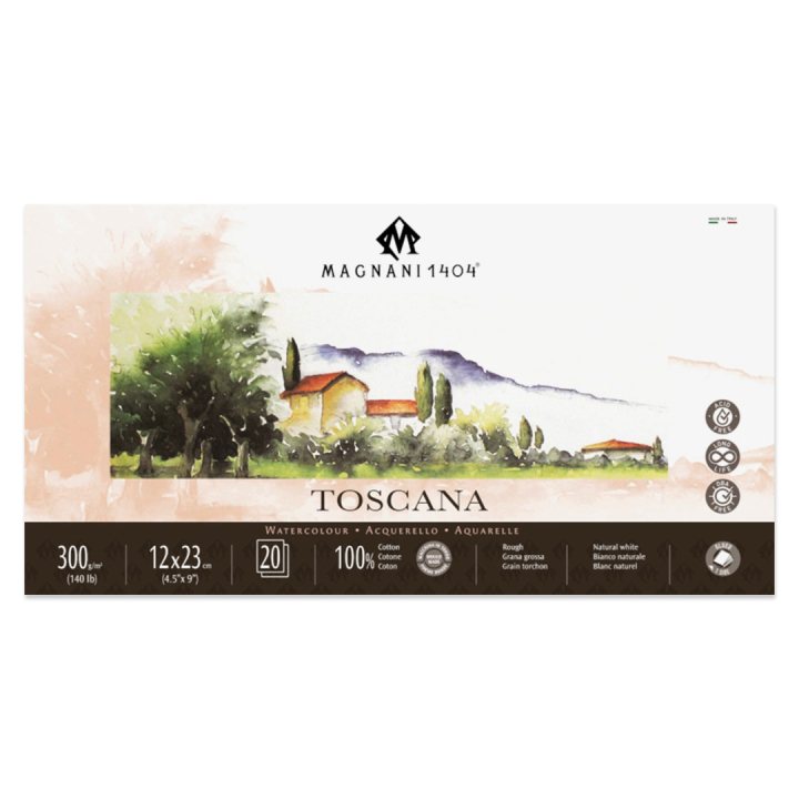 Watercolour Pad Toscana 100% Cotton 300g Rough 12x23cm 20 Sheets in the group Paper & Pads / Artist Pads & Paper / Watercolour Pads at Pen Store (129669)