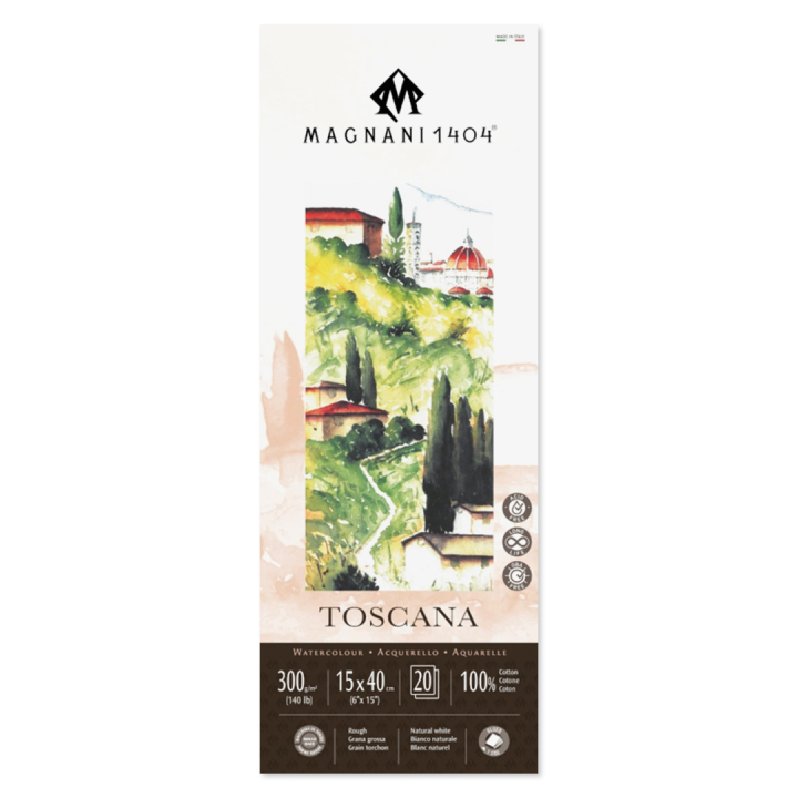 Watercolour Pad Toscana 100% Cotton 300g Rough 15x40cm 20 Sheets in the group Paper & Pads / Artist Pads & Paper / Watercolour Pads at Pen Store (129671)