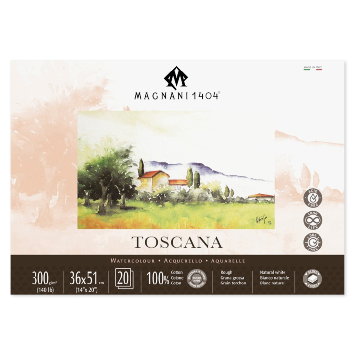 Watercolour Pad Toscana 100% Cotton 300g Rough 36x51cm 20 Sheets in the group Paper & Pads / Artist Pads & Paper / Watercolour Pads at Pen Store (129678)