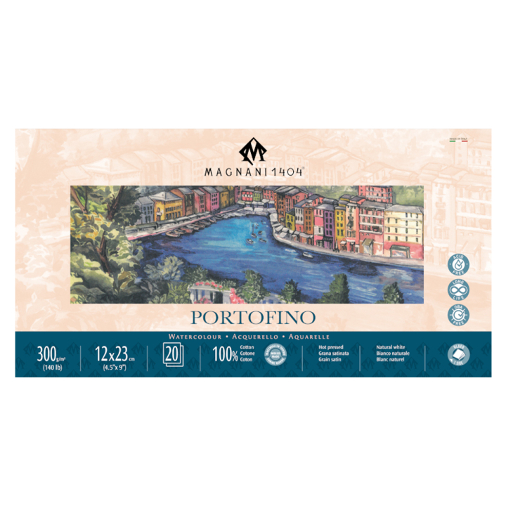 Watercolour Pad Portofino 100% Cotton 300g Satin 12x23cm 20 Sheets in the group Paper & Pads / Artist Pads & Paper / Watercolour Pads at Pen Store (129680)