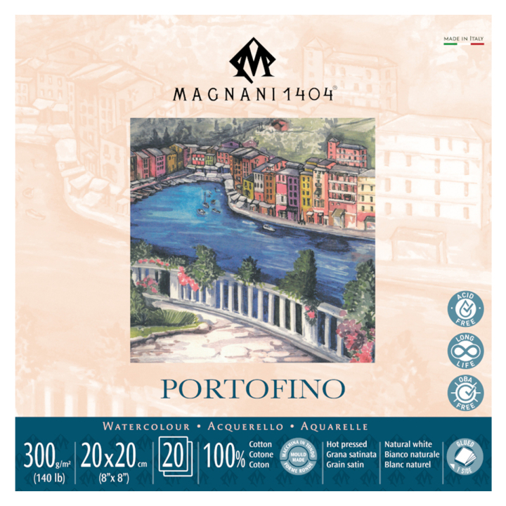 Watercolour Pad Portofino 100% Cotton 300g Satin 20x20cm 20 Sheets in the group Paper & Pads / Artist Pads & Paper / Watercolour Pads at Pen Store (129684)