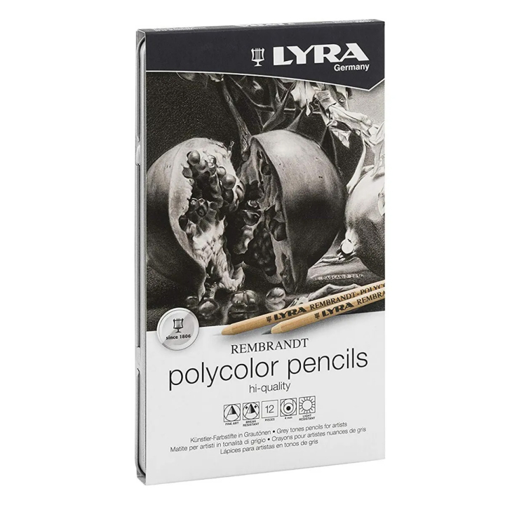 Rembrandt Polycolor Grayscale Set of 12 in the group Pens / Artist Pens / Coloured Pencils at Pen Store (129958)