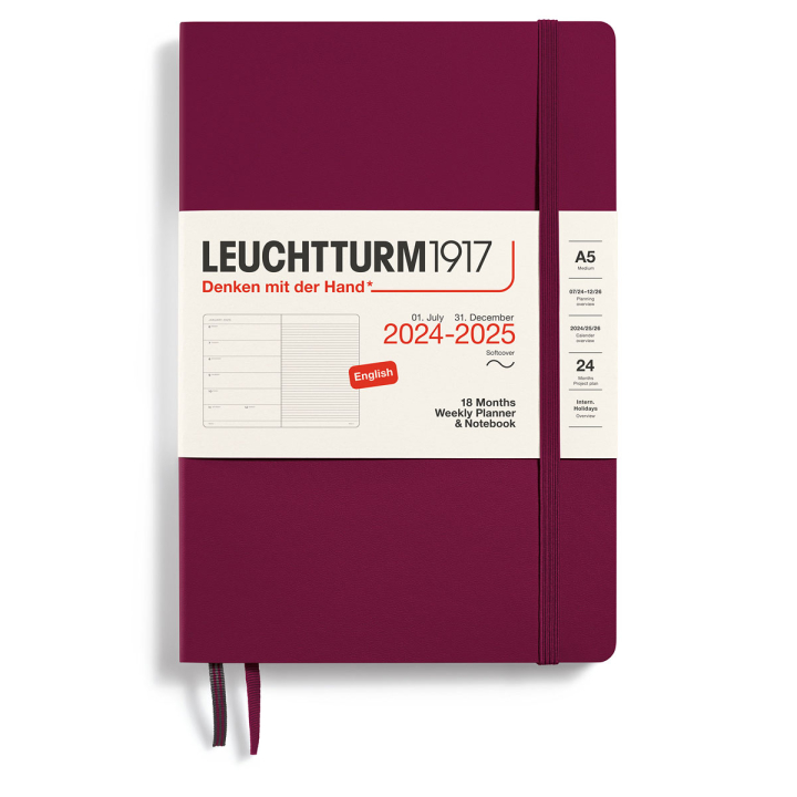 Diary 18M Weekly Planner & Notebook Soft Cover A5 Port Red in the group Paper & Pads / Planners / 18-Month Planners at Pen Store (132572)