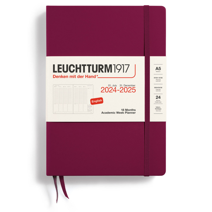 Diary 18M Academic Week Planner Hard Cover A5 Port Red in the group Paper & Pads / Planners / 18-Month Planners at Pen Store (132583)