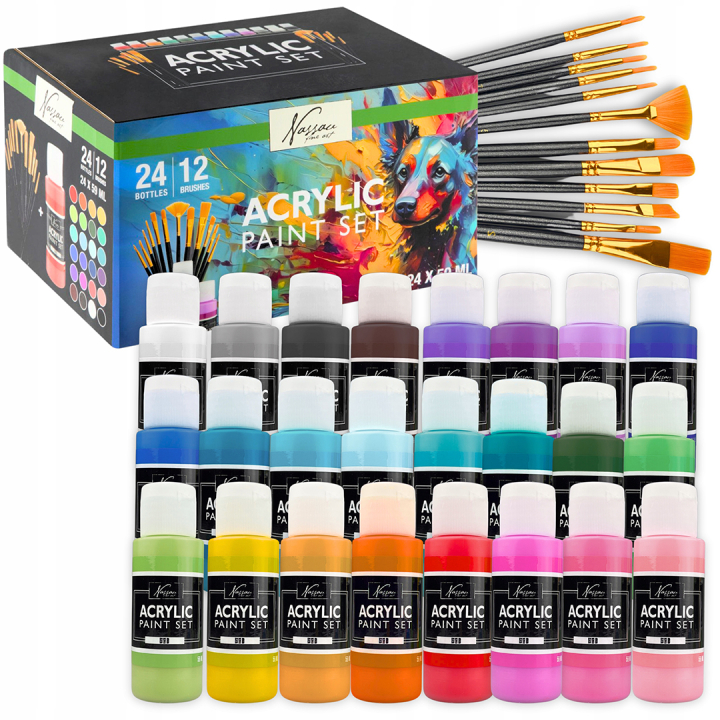 Acrylic set 24 colours (59 ml) + 12 brushes in the group Art Supplies / Artist colours / Acrylic Paint at Pen Store (134423)