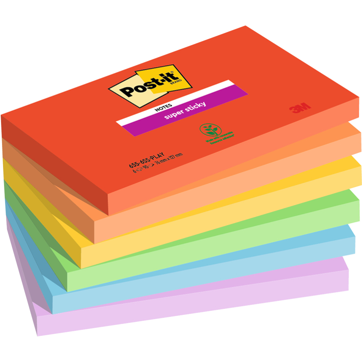 Post-it Super Sticky 76x127 Colour Mix Playful 6-pack in the group Paper & Pads / Note & Memo / Post-it and notepads at Pen Store (135720)