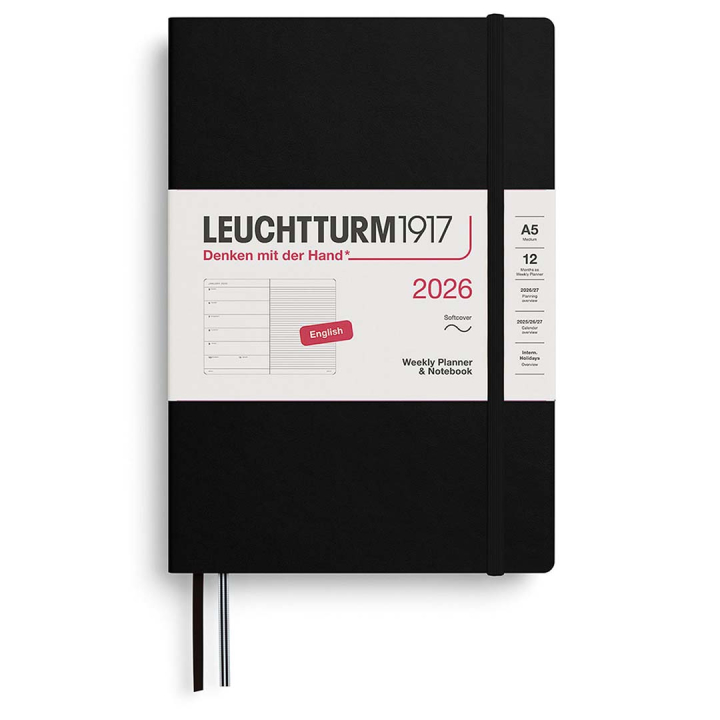 Diary Weekly Planner & Notebook 2026 A5 Soft Cover Black in the group Paper & Pads / Planners / 12-Month Planners at Pen Store (136238)