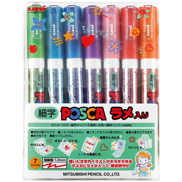 Posca PC-3M Glitter 7-set in the group Pens / Artist Pens / Acrylic Markers at Pen Store (136460)