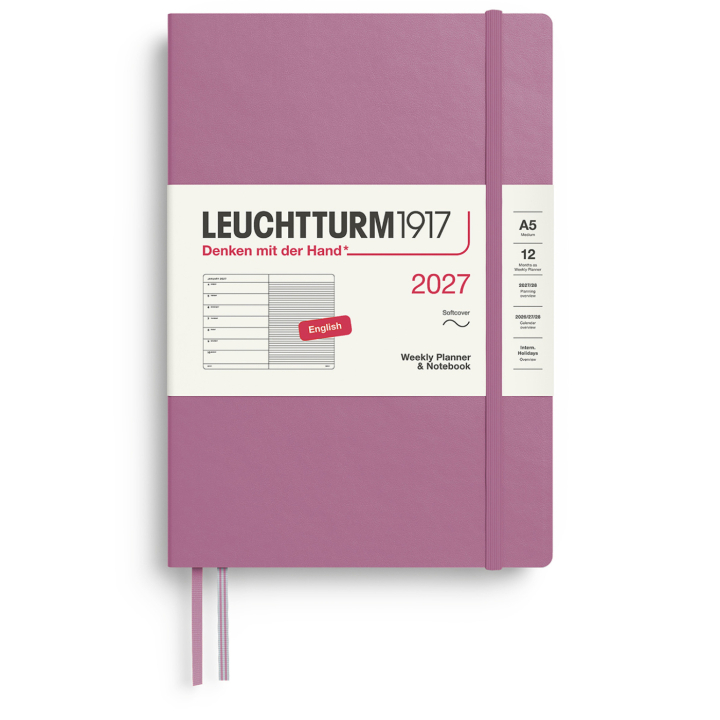 Diary Weekly Planner & Notebook 2027 A5 Soft Cover Dusty Rose in the group Paper & Pads / Planners / 12-Month Planners at Pen Store (137495)