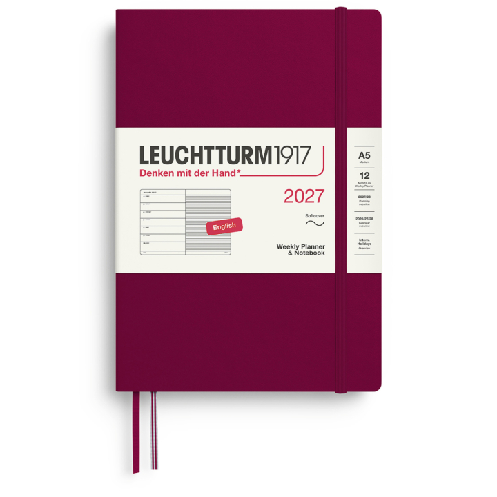 Diary Weekly Planner & Notebook 2027 A5 Soft Cover Port Red in the group Paper & Pads / Planners / 12-Month Planners at Pen Store (137496)