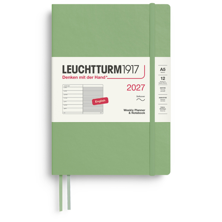 Diary Weekly Planner & Notebook 2027 A5 Soft Cover Sage in the group Paper & Pads / Planners / 12-Month Planners at Pen Store (137500)
