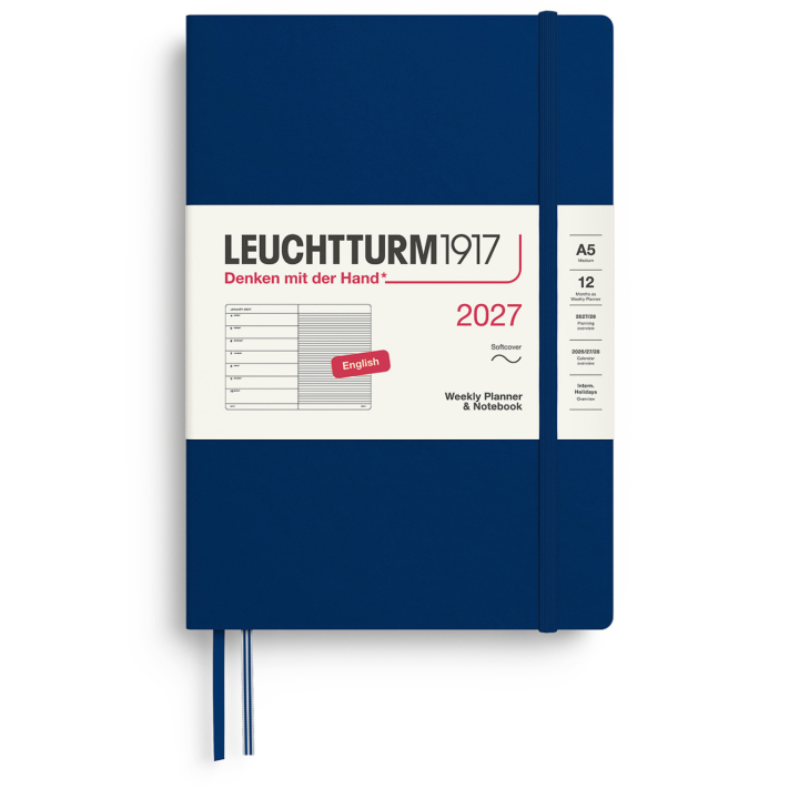 Diary Weekly Planner & Notebook 2027 A5 Soft Cover Navy in the group Paper & Pads / Planners / 12-Month Planners at Pen Store (137504)