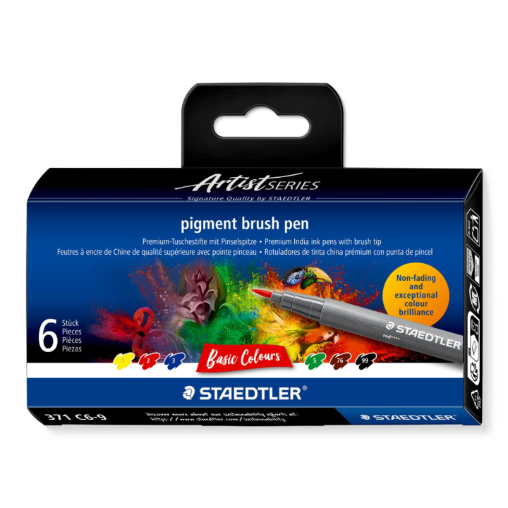 Pigment Arts Brush Pen set of 6 Basic in the group Product series / Staedtler Artist Series at Pen Store (137619)