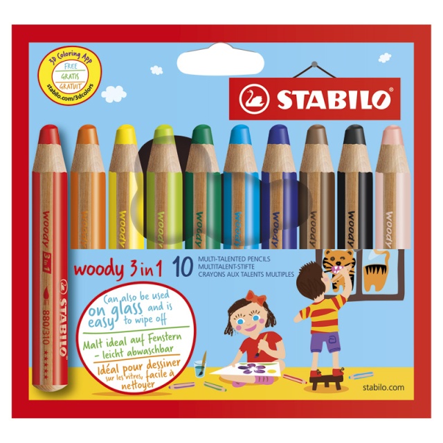 Woody 3-in-1 Colouring Pencils 10-set