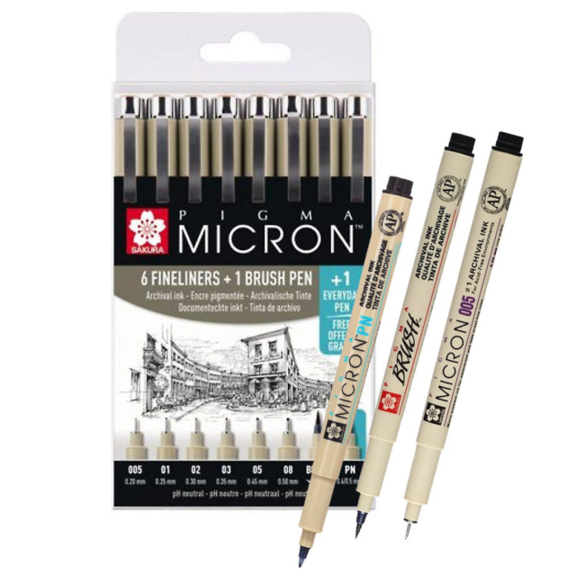 thumbnail image 2 of Sakura Pigma Micron Pen Set 50146 - Light & Cool Gray, Black - Nibs 01, 05, 08, 10 - 10 Pens 2 of 3