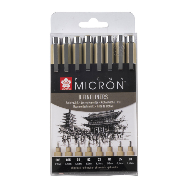 Pigma Micron Fineliner 8-set Black