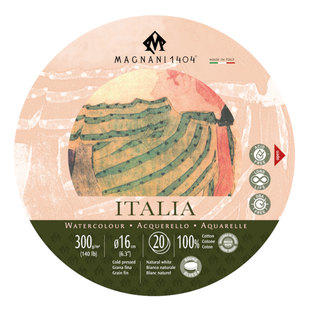 Watercolour Pad Round Italia 100% Cotton 300g 16cm 20 Sheets