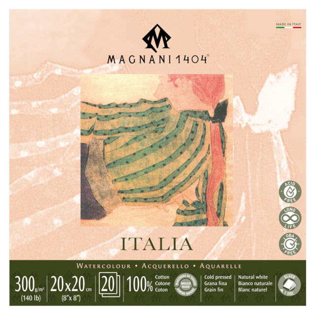 Watercolour Pad Italia 100% Cotton 300g Fine Grain 20x20cm 20 Sheets