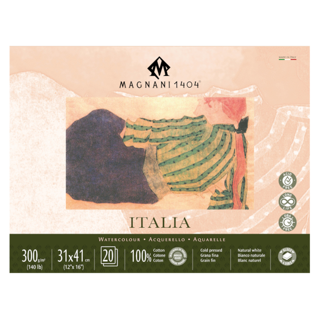Watercolour Pad Italia 100% Cotton 300g Fine Grain 31x41cm 20 Sheets