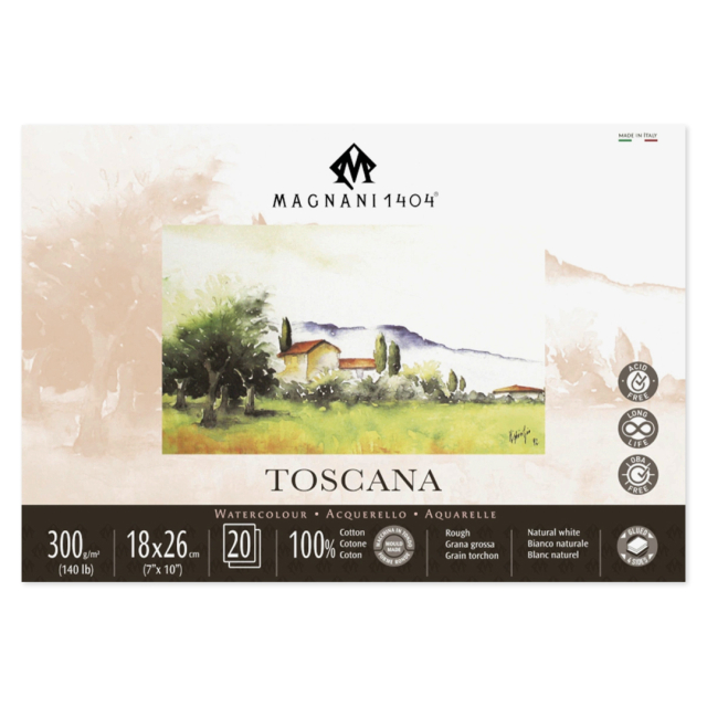 Watercolour Pad Toscana 100% Cotton 300g Rough 18x26cm 20 Sheets