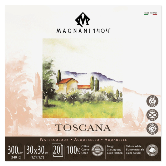 Watercolour Pad Toscana 100% Cotton 300g Rough 30x30cm 20 Sheets