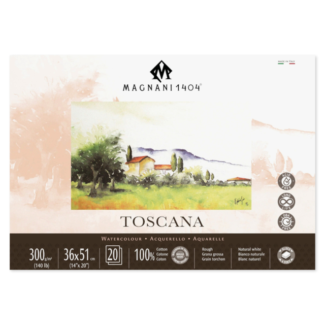 Watercolour Pad Toscana 100% Cotton 300g Rough 36x51cm 20 Sheets