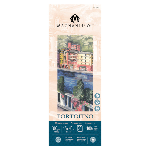 Watercolour Pad Portofino 100% Cotton 300g Satin 15x40cm 20 Sheets
