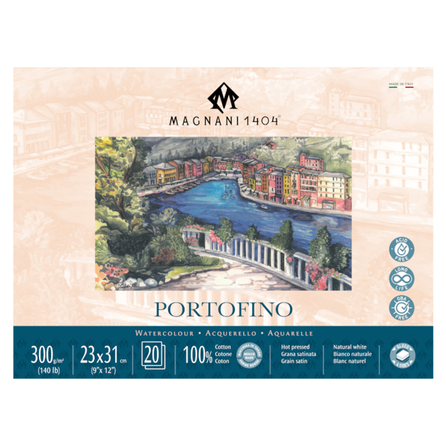 Watercolour Pad Portofino 100% Cotton 300g Satin 23x31cm 20 Sheets