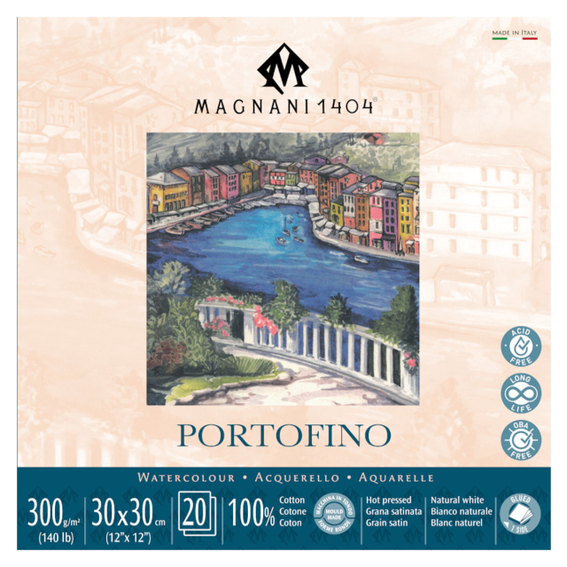 Watercolour Pad Portofino 100% Cotton 300g Satin 30x30cm 20 Sheets
