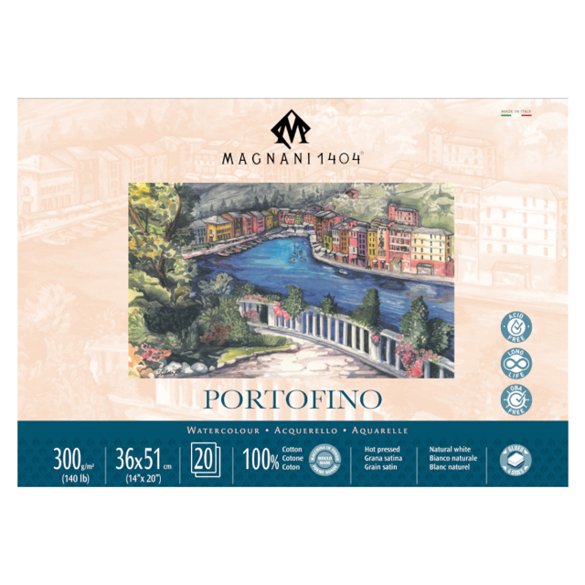 Watercolour Pad Portofino 100% Cotton 300g Satin 36x51cm 20 Sheets