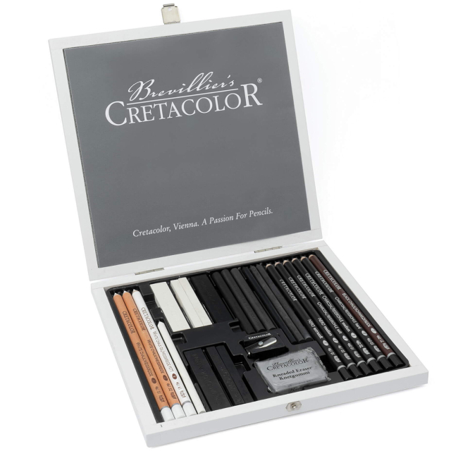 Black & White Box Drawing set Wooden box 25 pcs