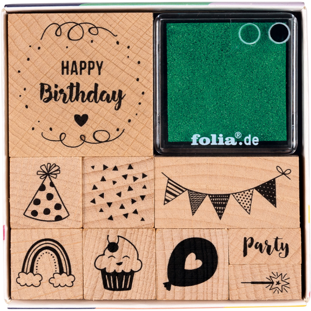 Wooden Stamps Happy Birthday 9-pack