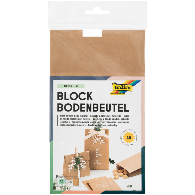 Block-Bottom Bags Nature 15-pack