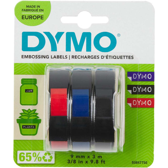 Embossing Label Tape 9mm x 3m Red/Blue/Black 3-pack