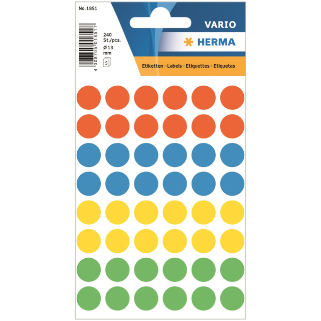 Multi-purpose labels Round Ø13mm 240 pcs Colourmix