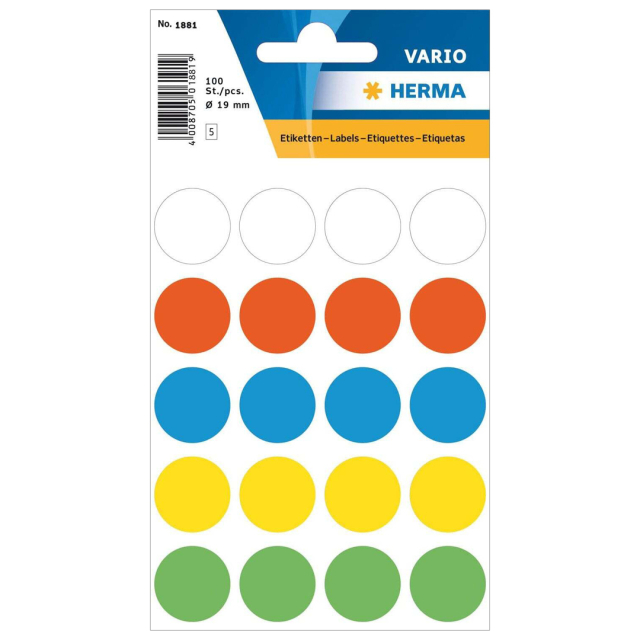 Multi-purpose labels Round Ø19mm 100 pcs Colourmix