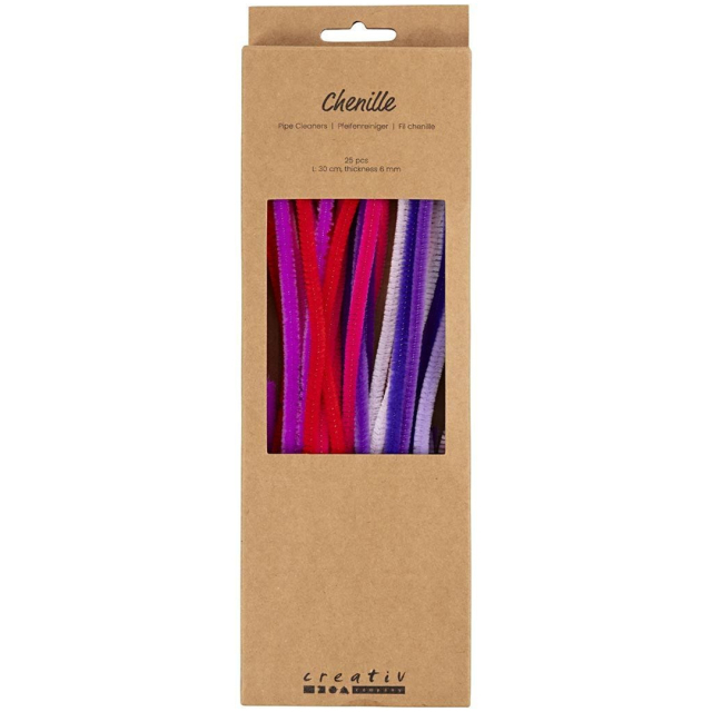 Chenille 30 cm 25-pack Purple pink colour mix