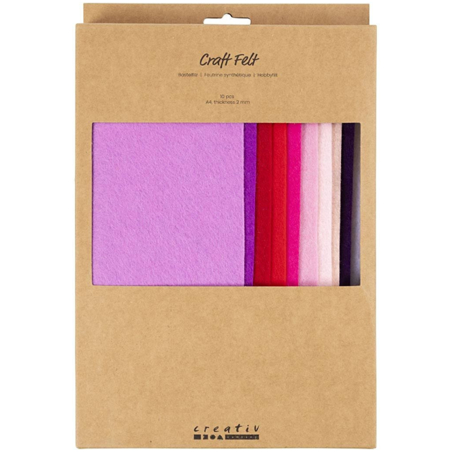 Craft felt A4 10-pack Purple pink colour mix