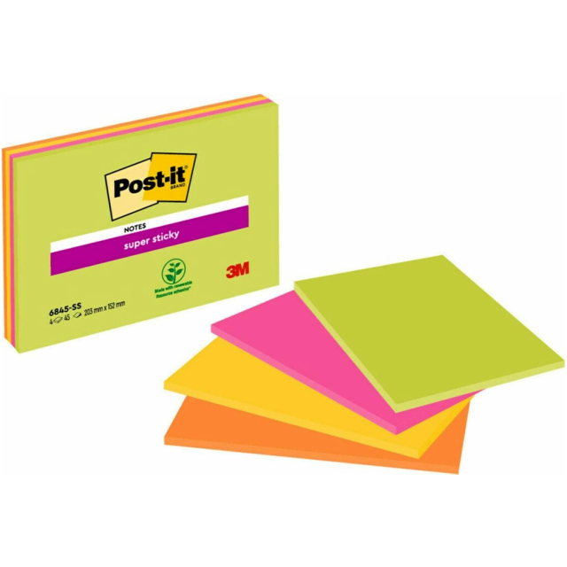 Post‑it Super Sticky 203x152 Meeting colour mix Neon 4‑pack