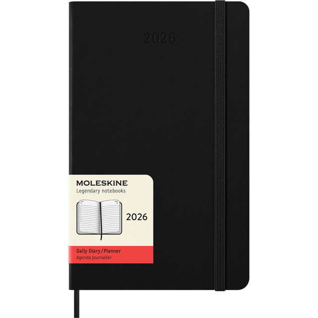 Diary 12M Daily 2026 Hardcover Large Black