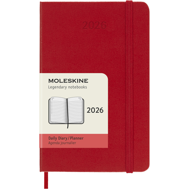 Diary 12M Daily 2026 Hardcover Pocket Red
