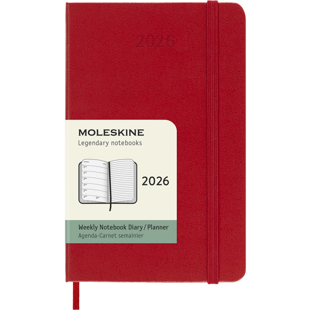 Diary 12M Weekly Notebook 2026 Hardcover Pocket Red