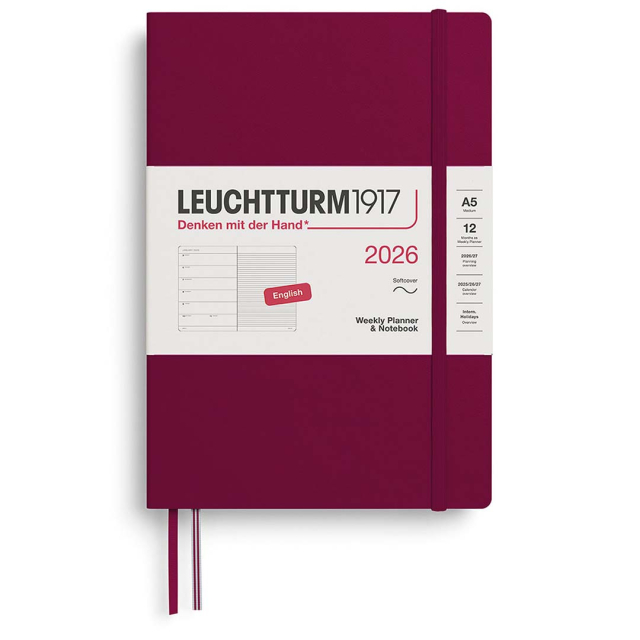 Diary Weekly Planner & Notebook 2026 A5 Soft Cover Port Red