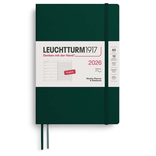 Diary Weekly Planner & Notebook 2026 A5 Soft Cover Forest Green