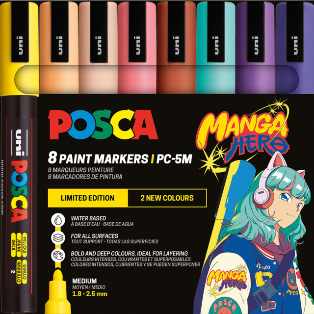 Posca PC-5M Manga Hero Set of 8 pcs
